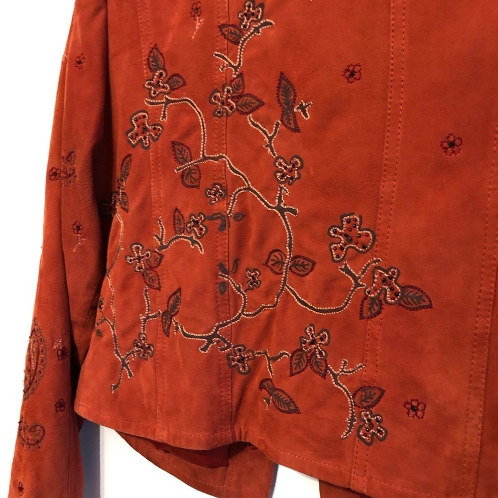 Double D Ranch Rust Orange Suede Paisley Embroidered Western Jacket S Cowgirl - Picture 11 of 16